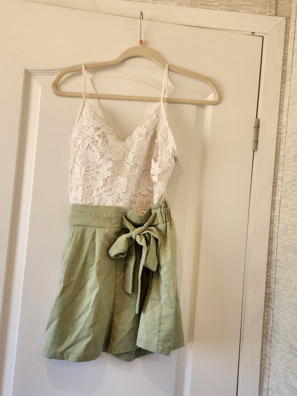Love Tree White Lace Bodice Sage Green Dress S Euc